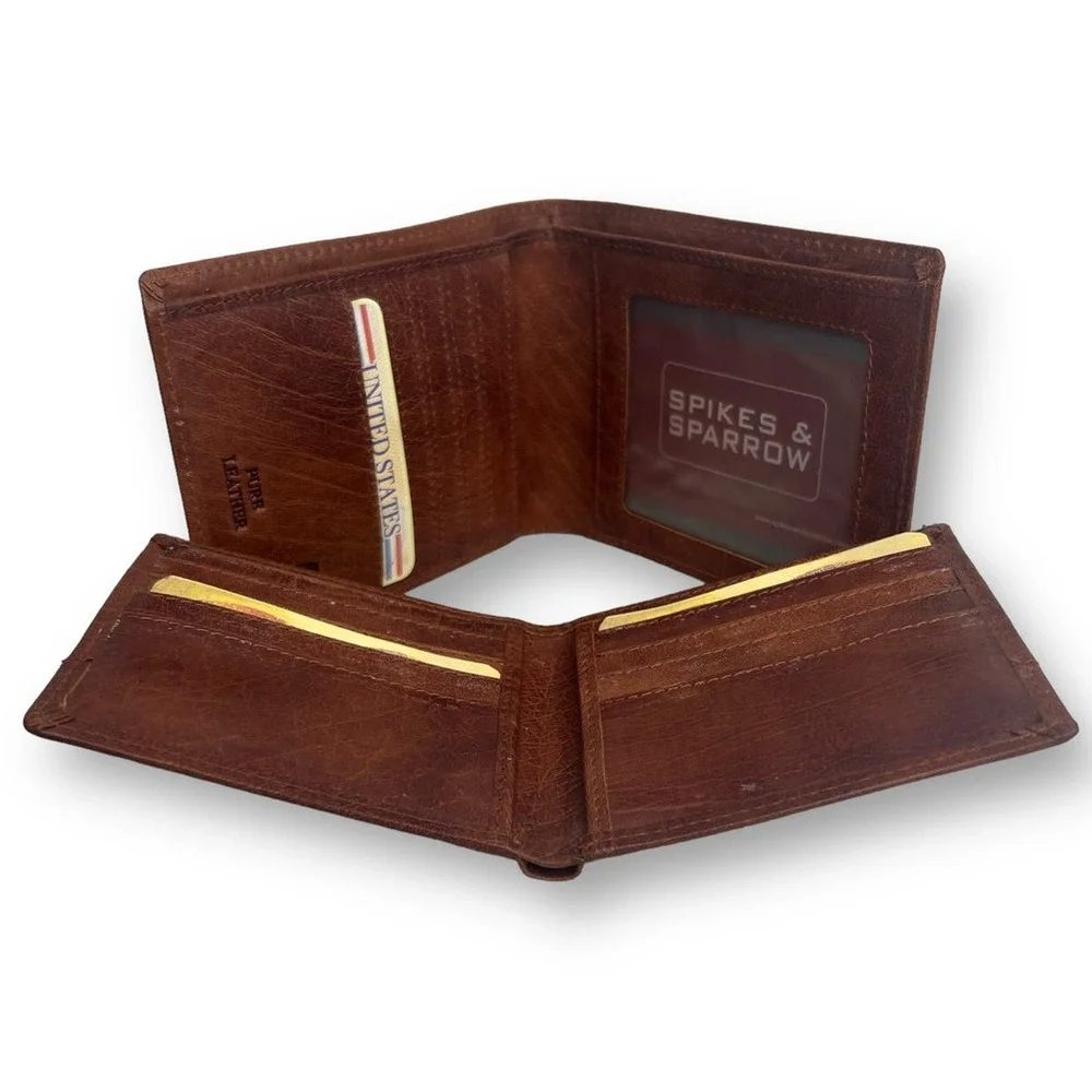 Spikes and Sparrow Convertible Wallet Alexander RFID Brown Leather 2 Part Combo